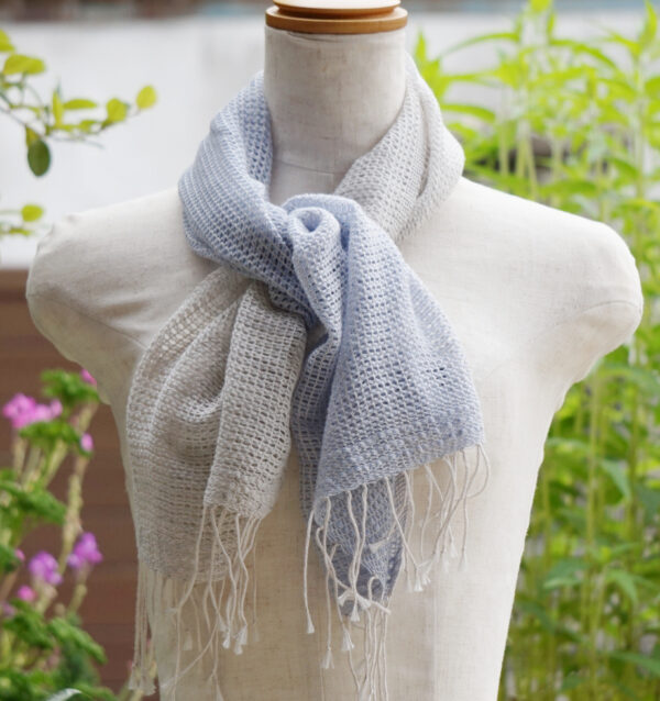 もじり メランジコットン ショートマフラー ブルー 公式 工房織座オンラインショップ