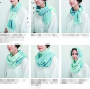 neckable long シルクコットンフレアスヌード　６WAYの着用の様子の画像