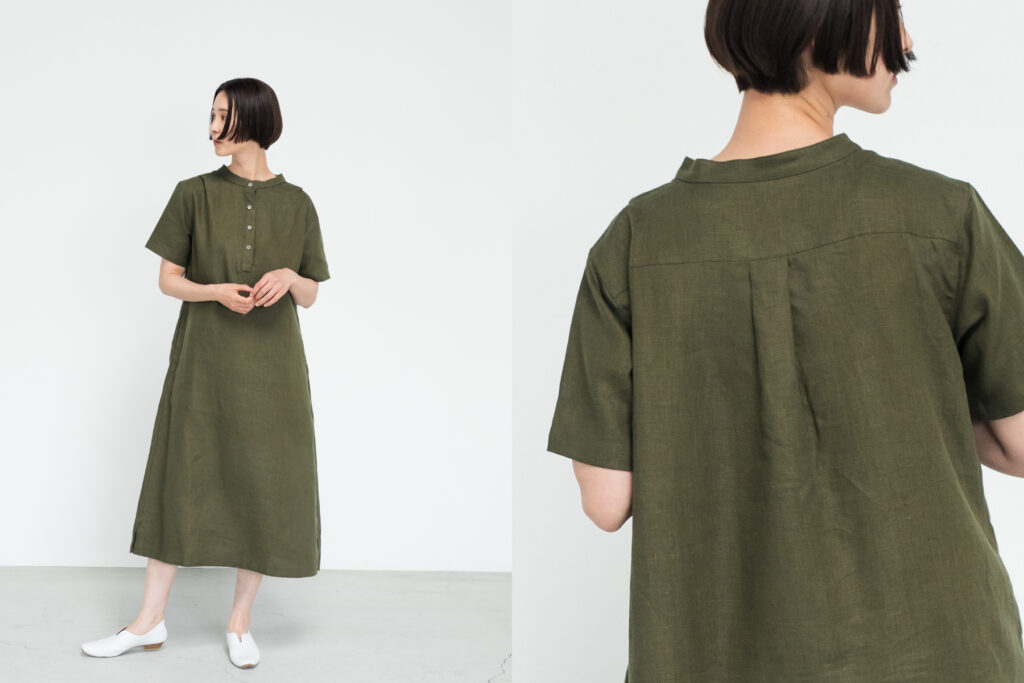 ワンピース　LOOSY：ONE　オリーブ　女性着用画像　上半身
