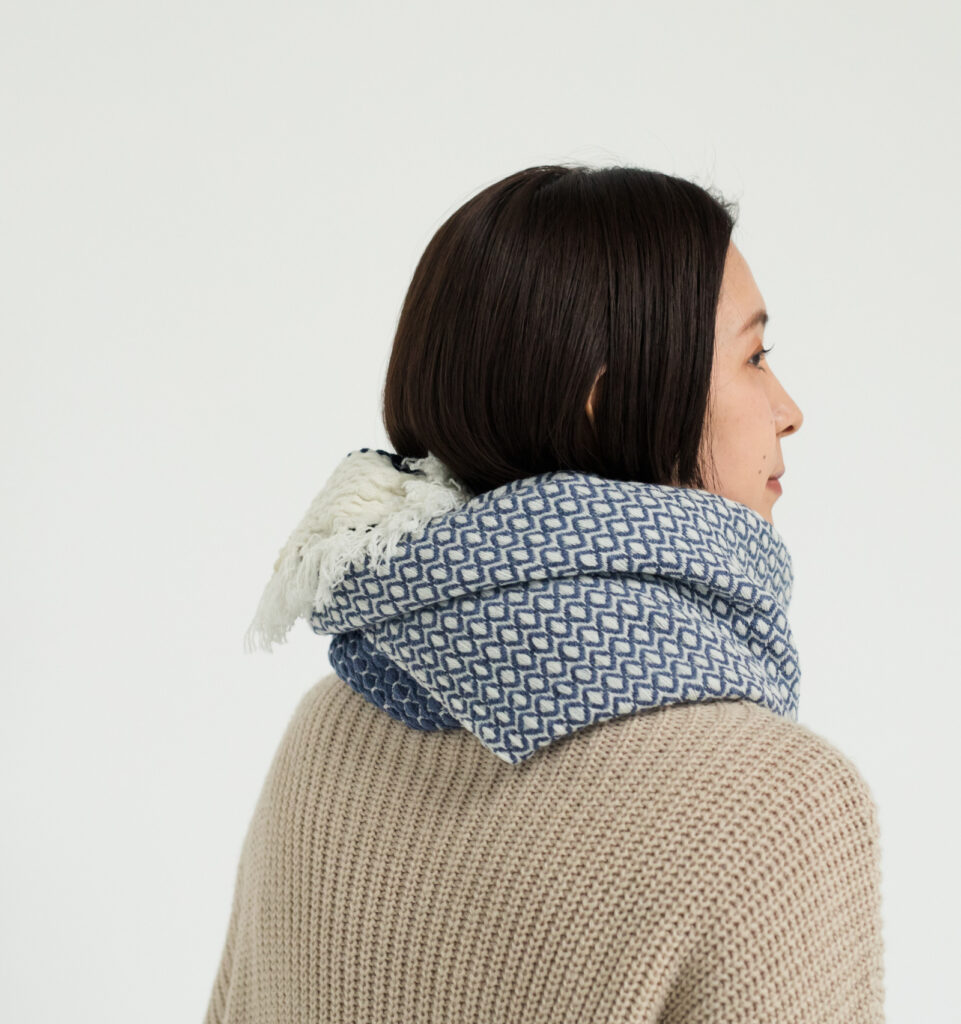 ウールブランケットショール　ドットパターン　KAWARIシリーズ　着用画像