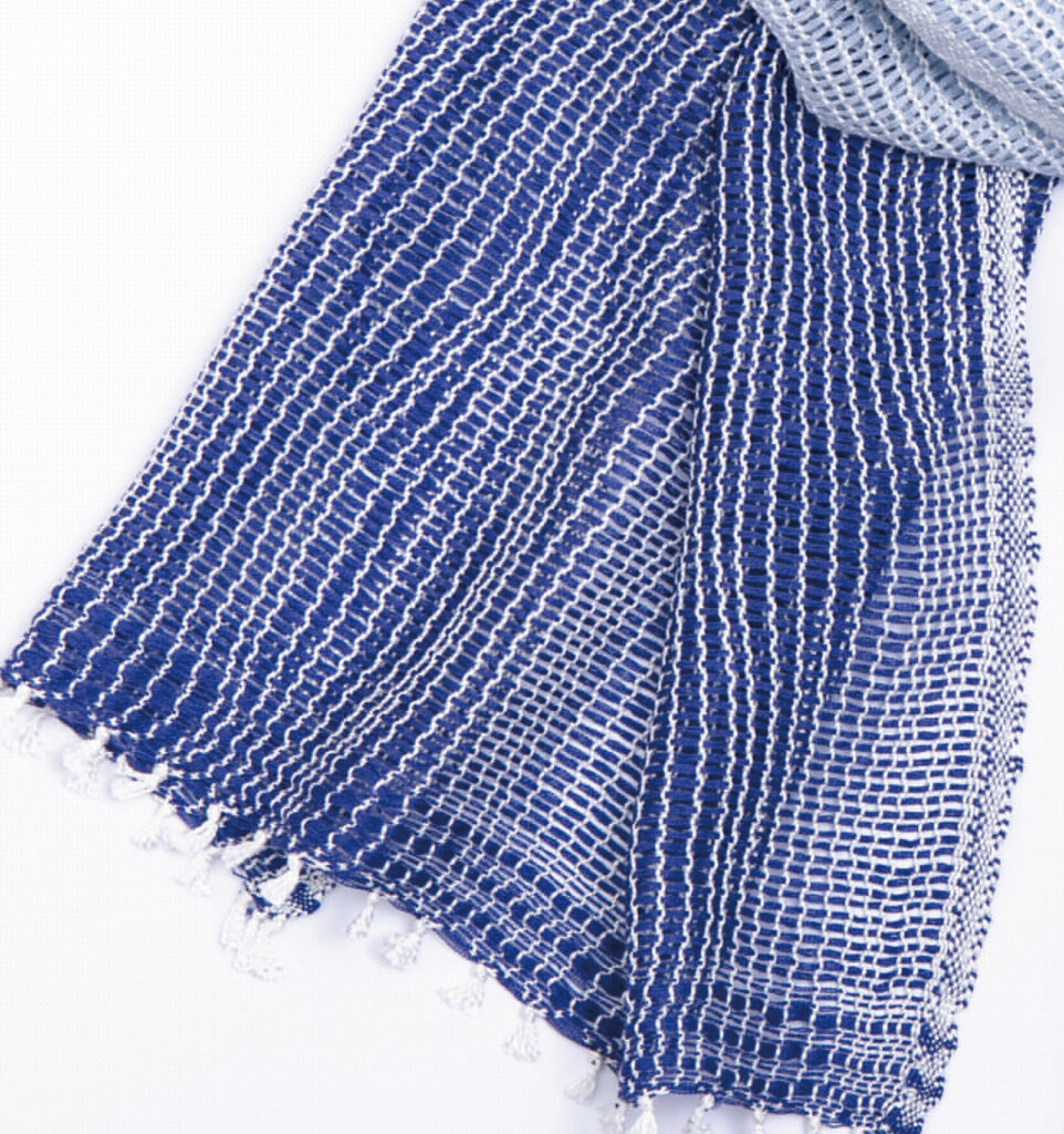 たてよろけもじり織りショートマフラー 青 商品画像